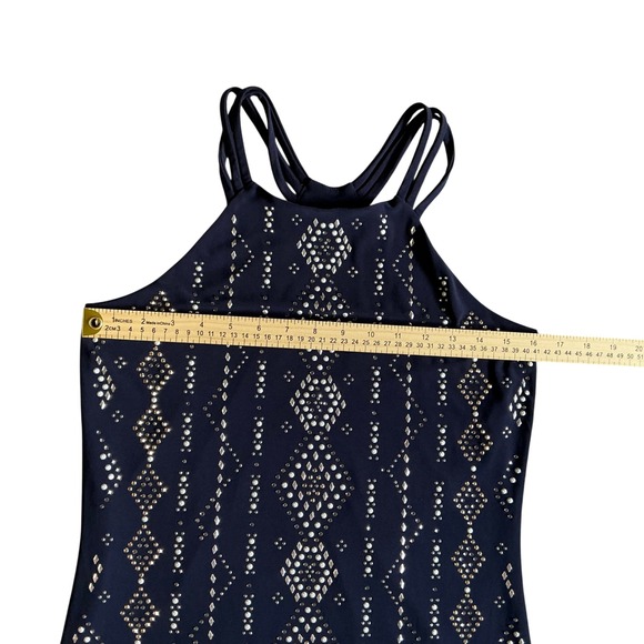 White House Black Market Navy Rhinestone Studded Halter Mini Dress XS 570185934 - Picture 9 of 10